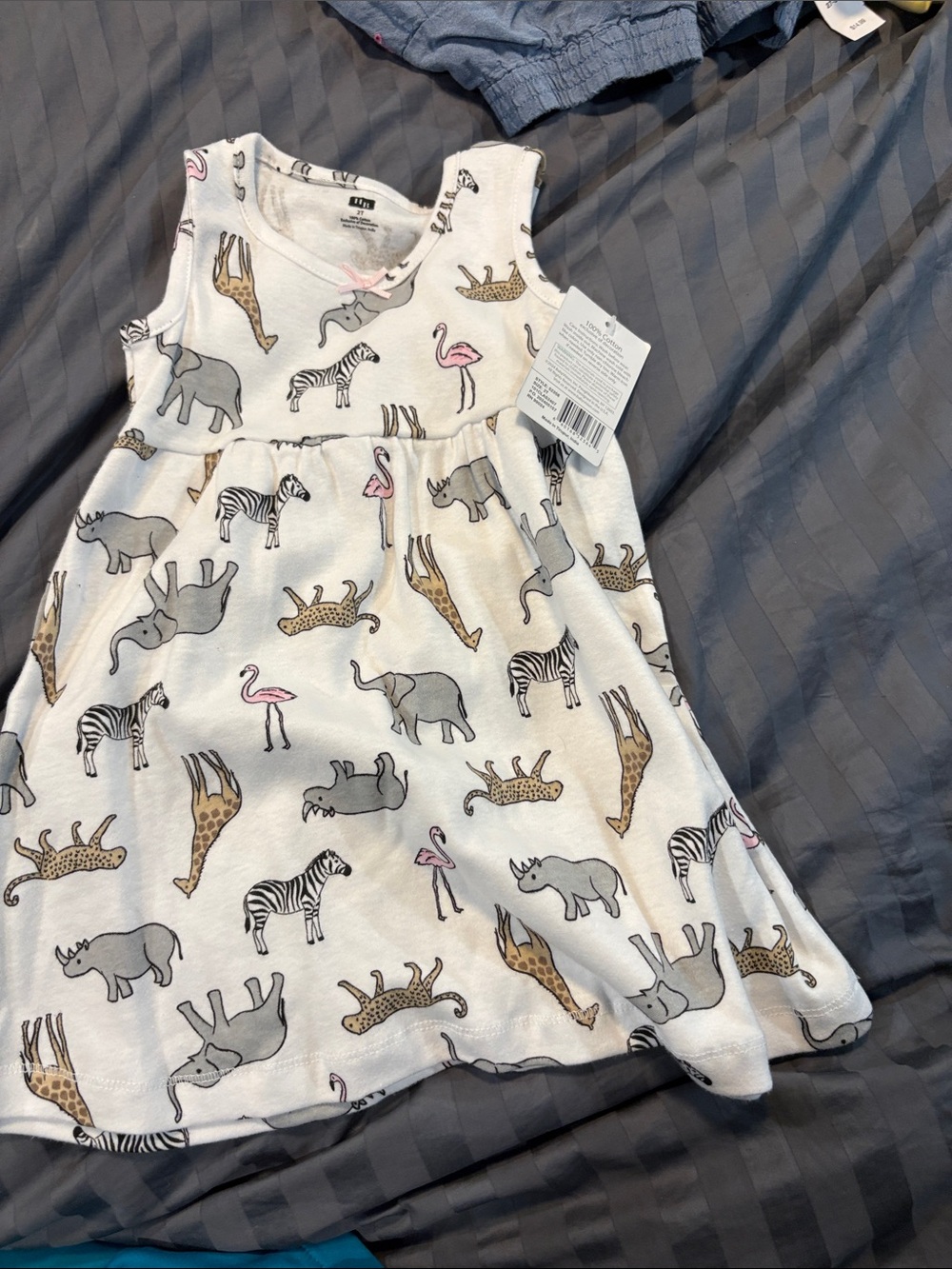 Girls White Safari Animal Print Dress - Cute Pink & Gray Accents
